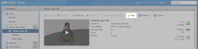 ESXi interface with after the virtual machine is created, with the Edit button in the upper right highlilghted.